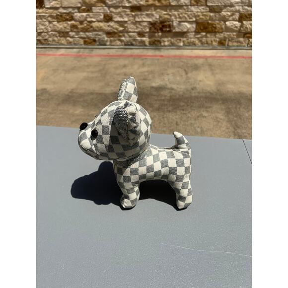 Luxury Designer Daimer White Checkered Rhinestone Dog Decor‎ - Picture 2 of 2